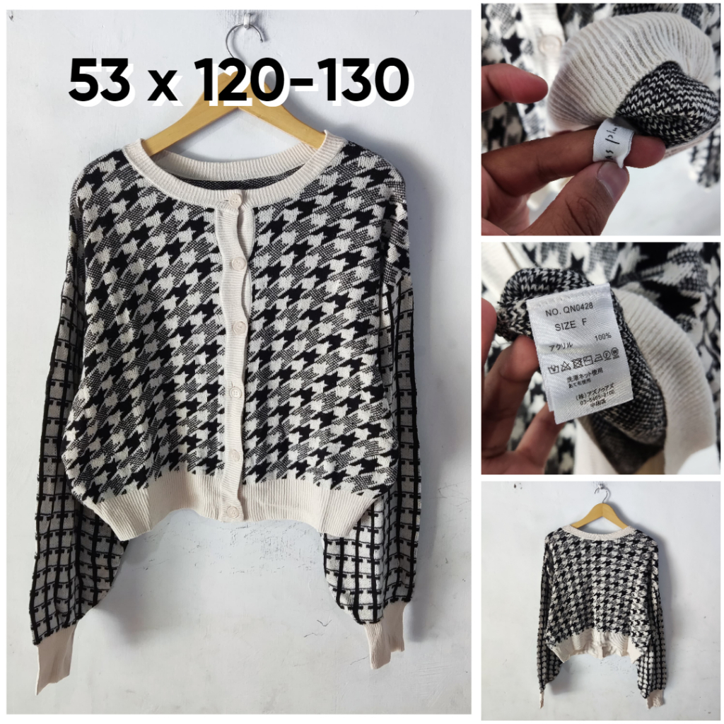 Cardigan Crop As Know As Plus Putih Motif HS O Neck Size L Wanita Atasan Cewek Outer Knit Premium ED