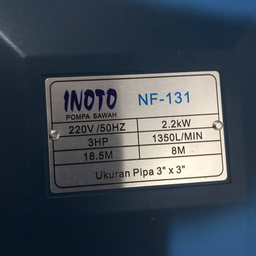 Pompa Setrifugal 3 HP Output 3 INCH 220 VOLT 1 PHASE - INOTO NF 131 // pompa sawah 3hp 3" 220v centr