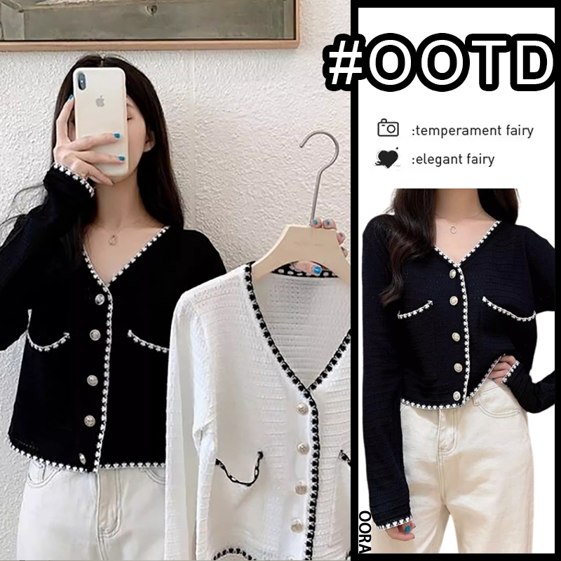 OORA Korean Style Cardigan Rajutan Atasan V-Neck Wanita Gaya Baru Cardigan Rajutan Wanita Baju Rajut