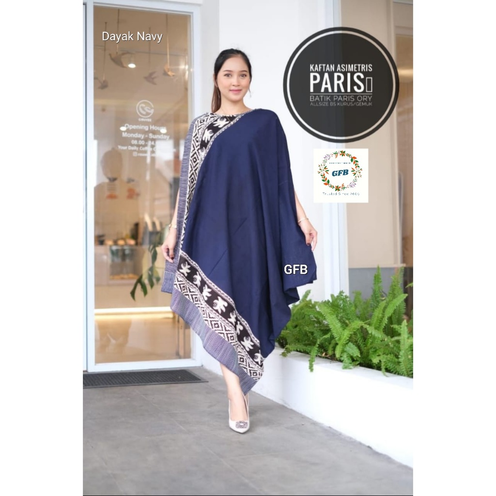 Asimetris Kaftan Paris Dayak Navy. Kaftan Batik Paris Navy jumbo size by GROSIRFASHIONBATIK GFB bisa