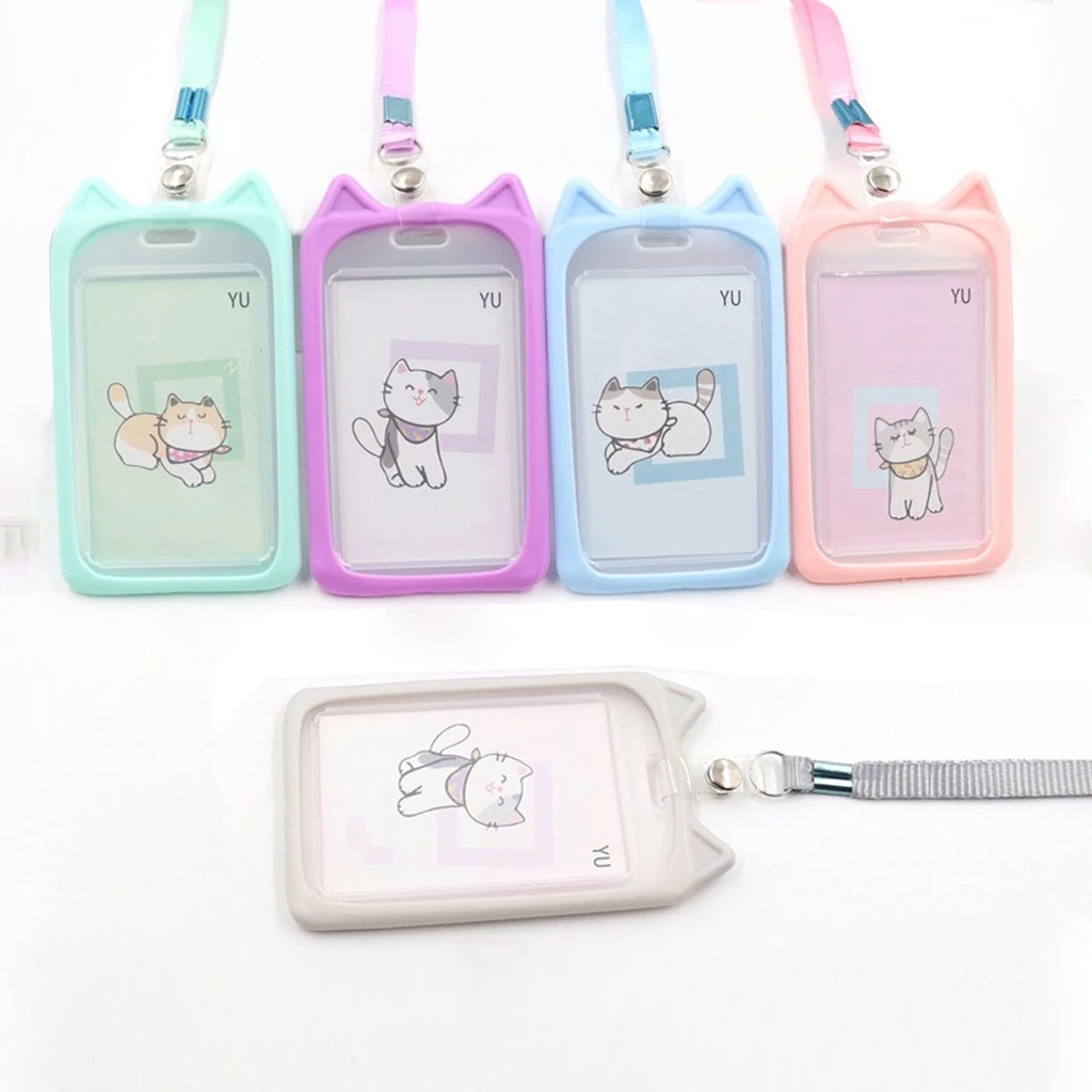 

Name Tag Lanyard Gantungan Kartu Motif Kucing Akses MRT Busway E-Money Flazz BRIzi Bentuk Karakter Warna Pastel