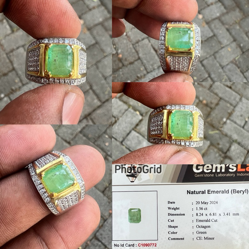 cincin batu zamrud colombia natural zambian emerald Jamrud Ring perak Ct 1.56 Dim 8.24x6.81x3.41