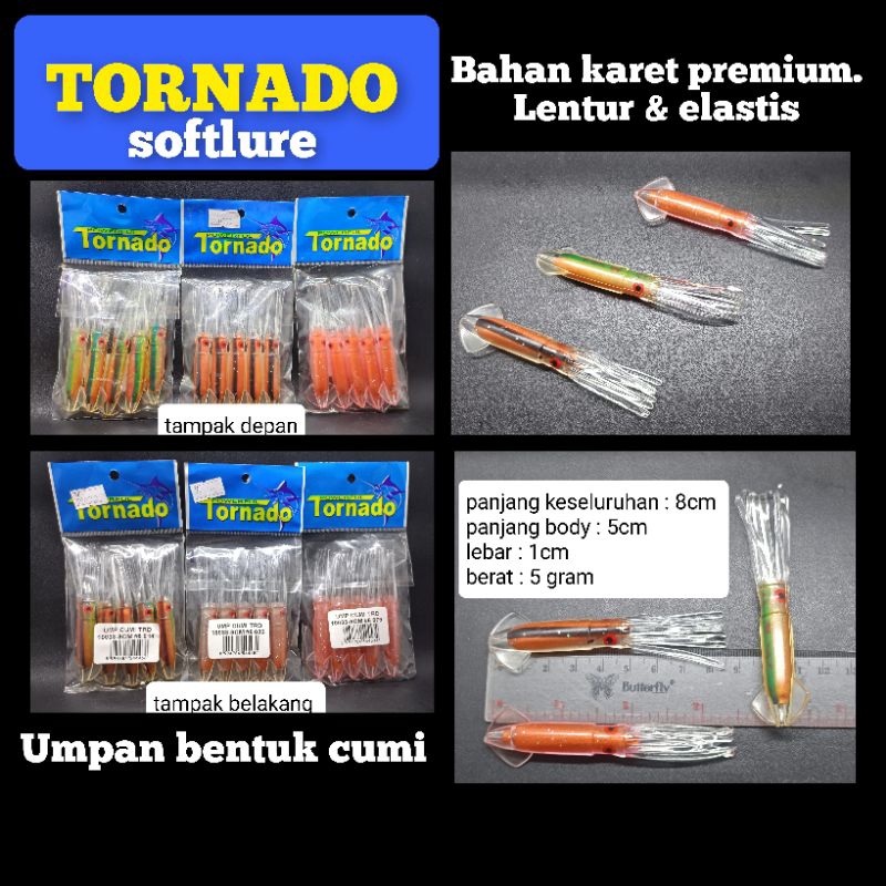 TORNADO UMPAN CUMI KARET 5CM UMPAN CUMI-CUMI CUMI SILIKON UMPAN IKAN TENGGIRI UMPAN IKAN TUNA UMPAN 