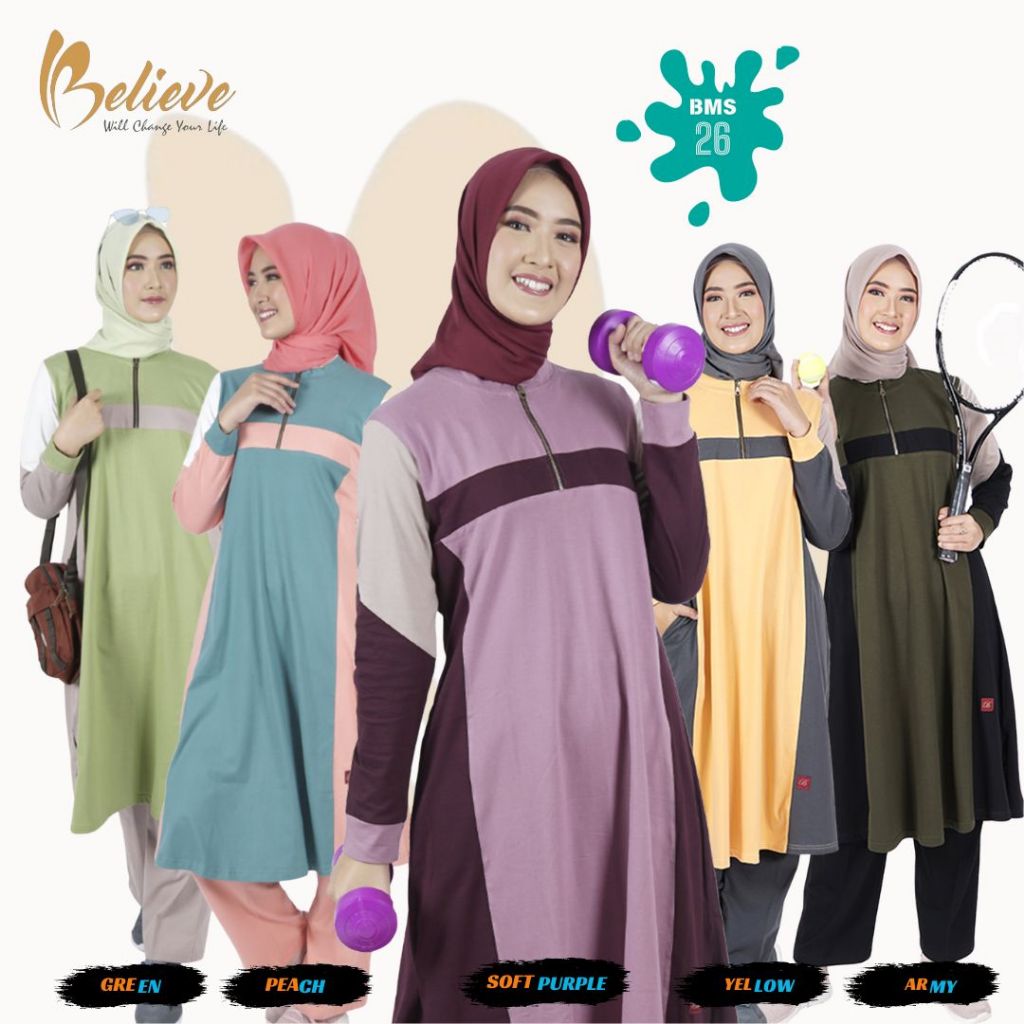 BELIEVE - Setelan Baju Olahraga Tunik Wanita Muslimah BMS-26