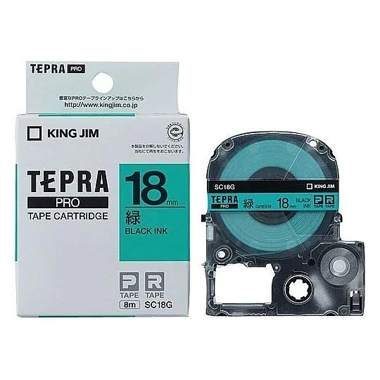 

King Jim SC18G Tepra PRO Label Printer Tape-Cartridge 18mm, Black Characters on Green
