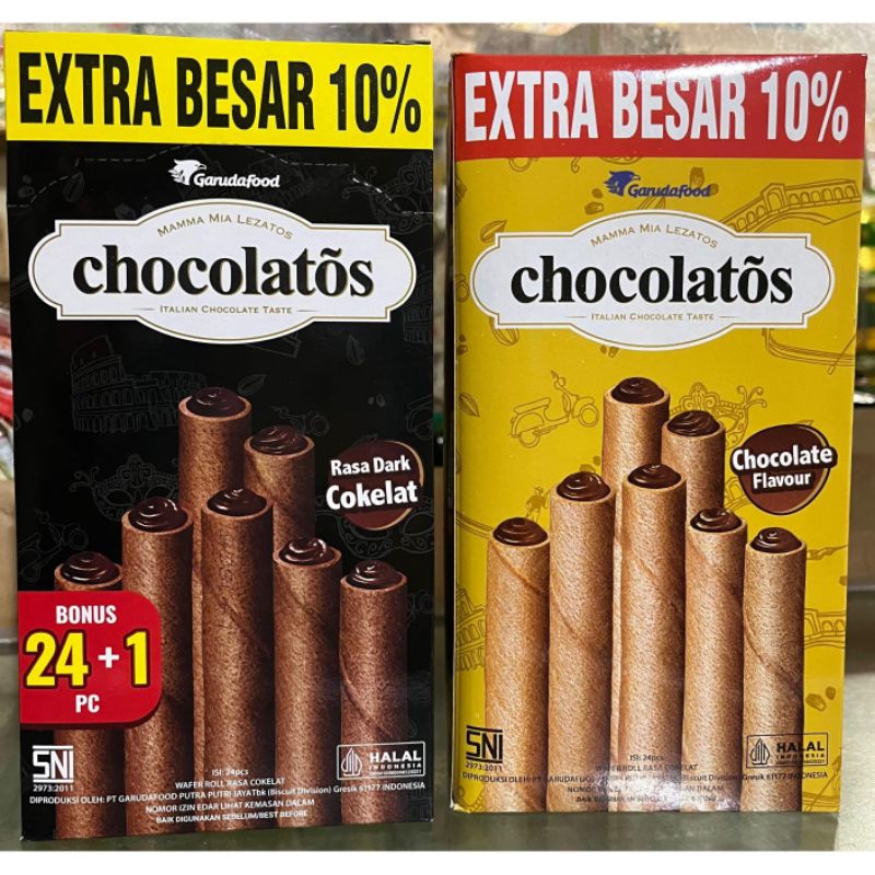 

Chocolatos Wafer Rolls Chocolate Flavour isi 24 / Dark 14gr+1,4gr isi 24+1