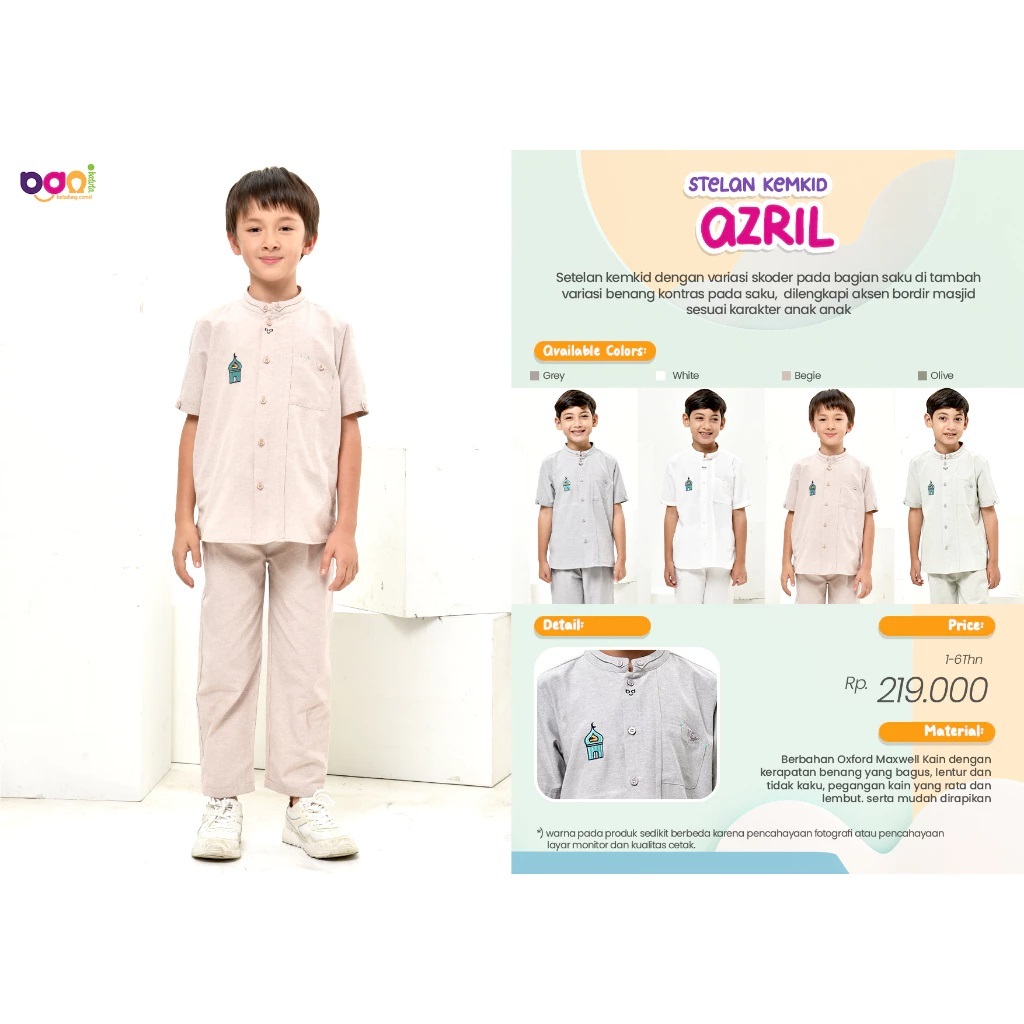 KEMEJA KOKO ANAK LAKI SETELAN CELANA ST KEMKID AZRIL PDK RABBANI ORI