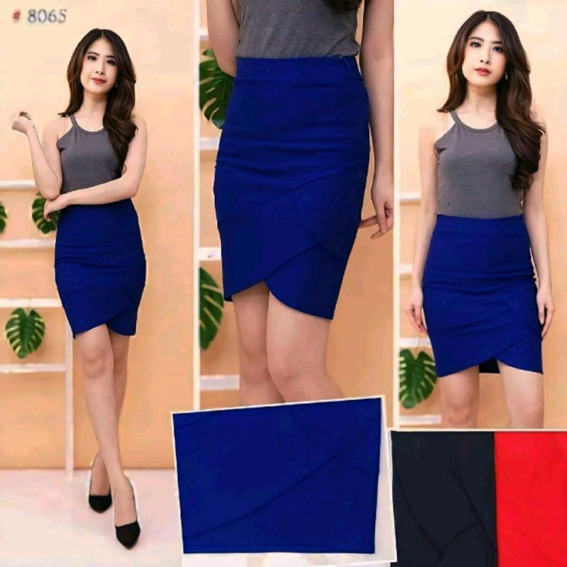 Rok Span Mini Biru Elektrik Import Wanita