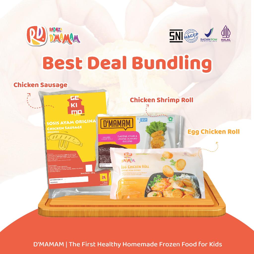 

Best Deal Bundling (Sosis Ayam, Chicken Shrimp Roll, Egg Chicken Roll) BPOM HALAL RADAZA D'MAMAM