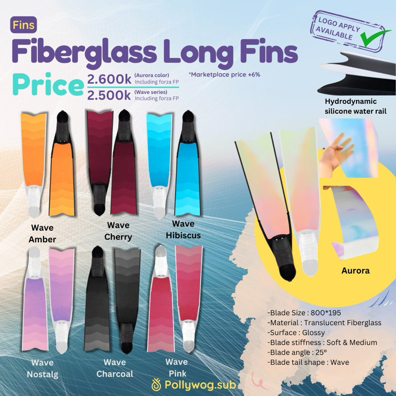 Freediving long fins translucent fiberglass
