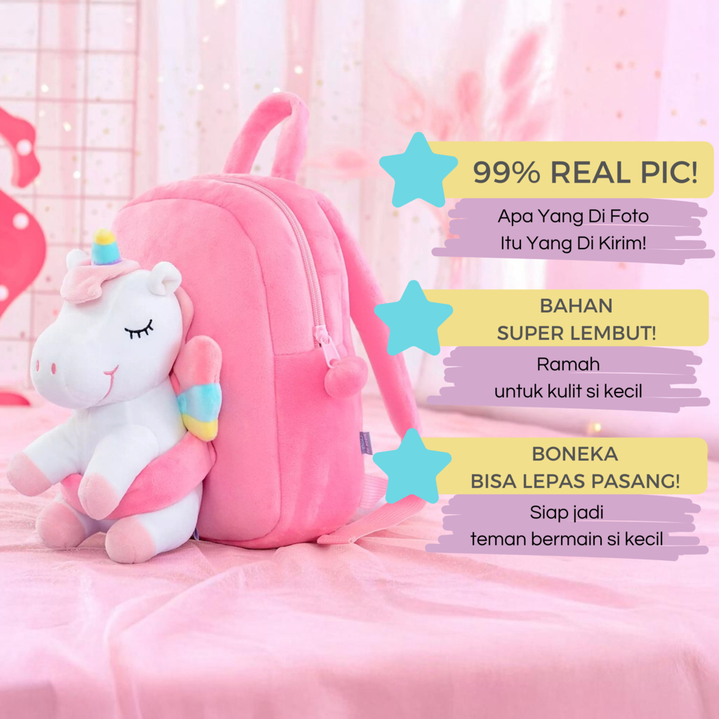 Kado Anak Perempuan 1 2 3 Tahun – Hadiah Ulang Tahun Anak Cewek – Boneka Plush, Tas Ransel Unicorn –