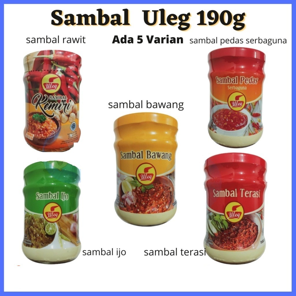 

Sambal Botol Finna Uleg Rasa Sambal Rawit, Teri 175 Gr, Bawang 190 Gr, Ijo 180 Gr, Kemiri 180 Gr, Sasa Sambal Terasi 180 Gr, Kokita Sambal Terasi 200 Gr