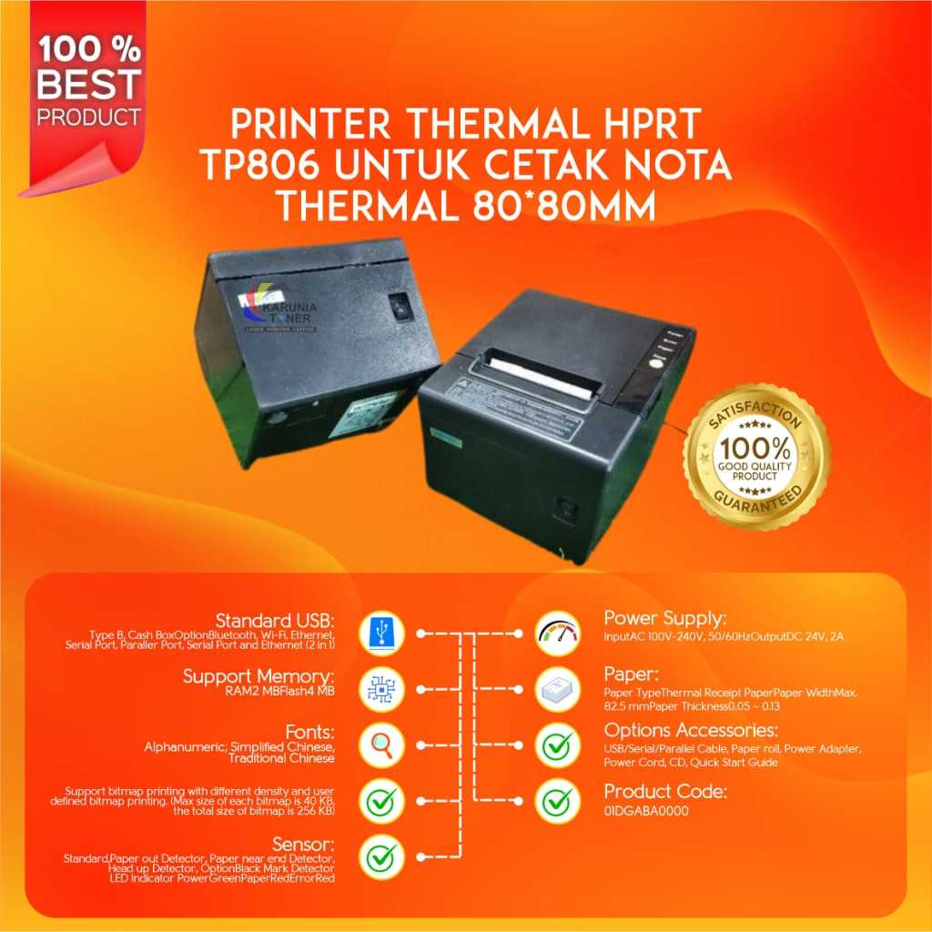 PRINTER THERMAL HPRT TP806 UNTUK CETAK NOTA THERMAL 80*80MM