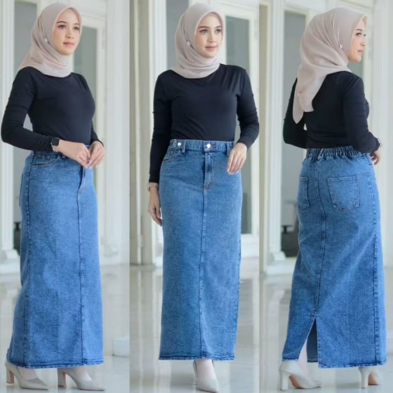 Rok Jeans Span Premium Rok Jeans Panjang Rok Jeans Slim