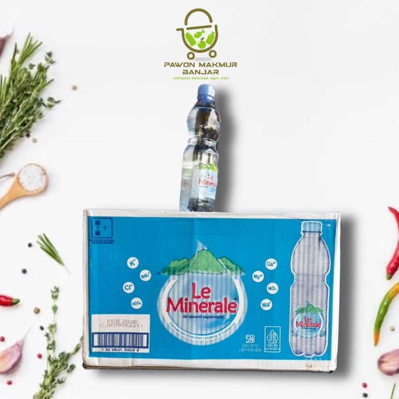 

AIR MINERAL LE MINERALE KEMASAN BOTOL 600 ML / 1 KARTON 24 BOTOL