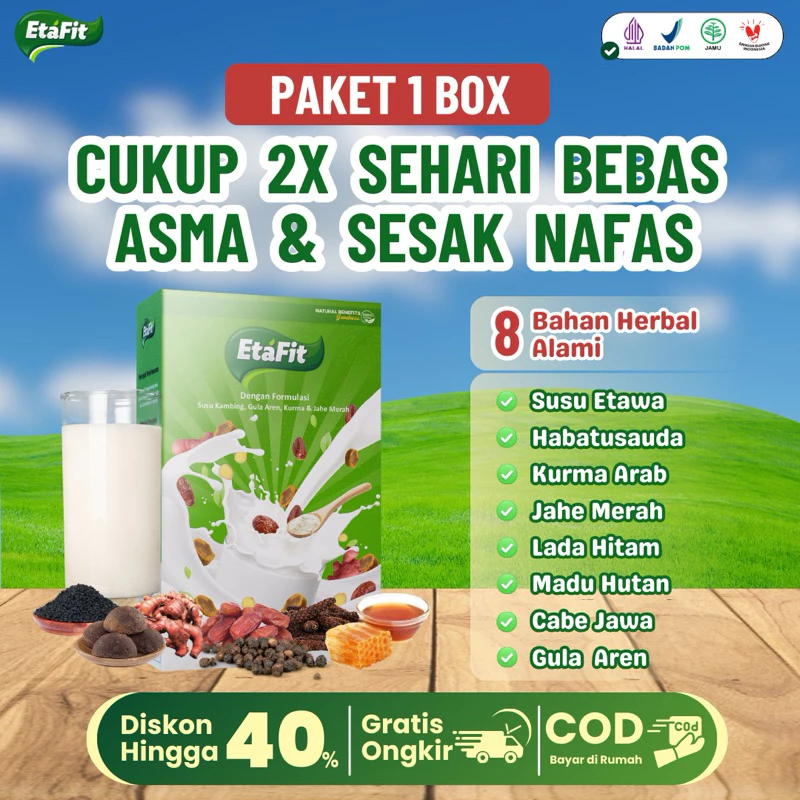 

ETAFIT Susu Kambing Etawa Membantu Sembuhkan Masalah Pernafasan Asma TBC Susu Rendah Gula Original