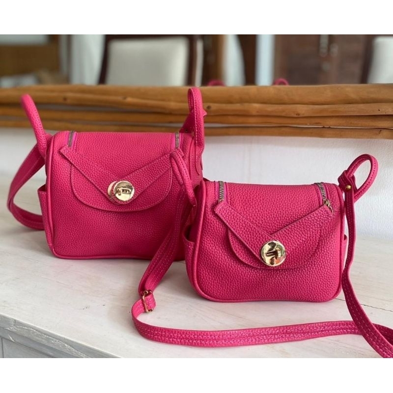 NEW SALE BANTING HARGA PROMO andari tas sashimi Lindy lindoy small kecil kulit jeruk fuschia pink fu