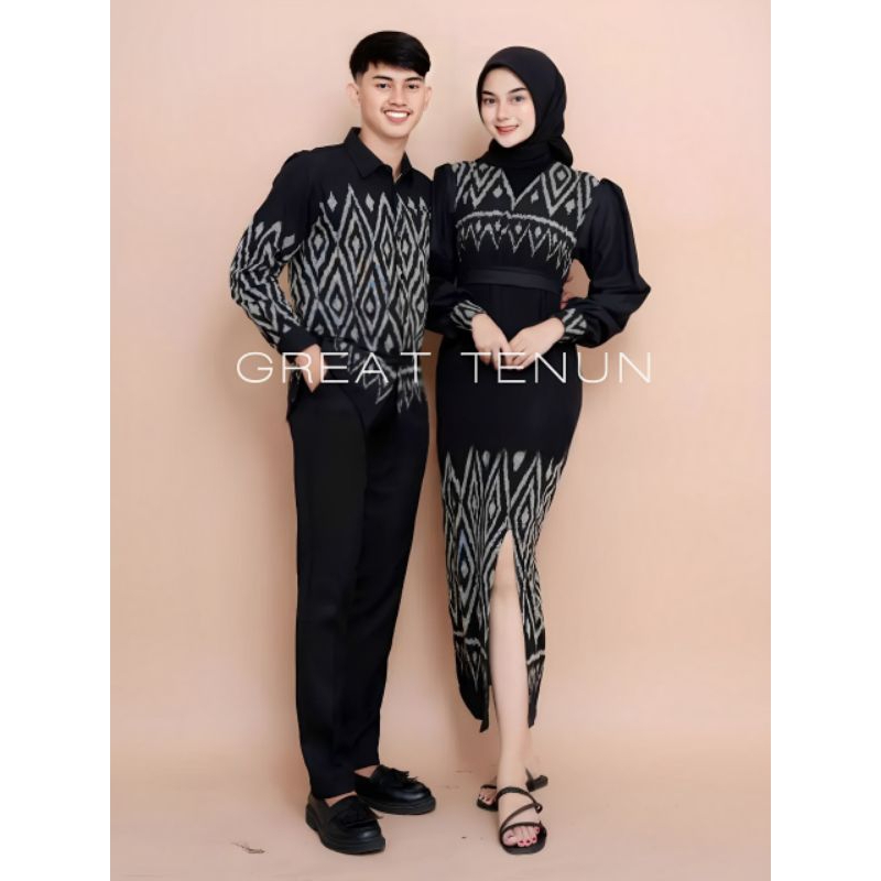 BAJU TENUN COUPLE - DRESS KARTINI HITAM PIRAMID - BAJU SARIMBIT KELUARGA - BAJU KONDANGAN TERBARU