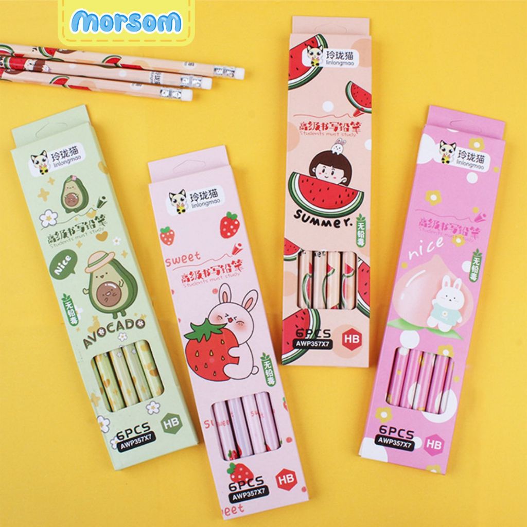 

MORSOM - Pensil Set HB isi 6 Pcs Alat Tulis Sekolah Karakter Kartun Lucu