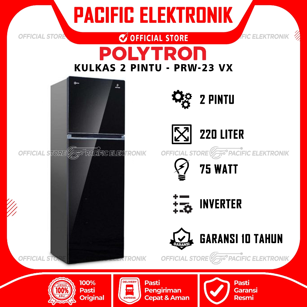 Kulkas Polytron Belleza Jumbo Inverter 2 Pintu PRW 23VX
