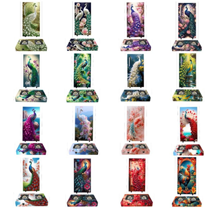 STIKER KULKAS 1 PINTU DAN KOMPOR GAS 2 TUNGKU BAHAN VINYL MOTIF BUNGA