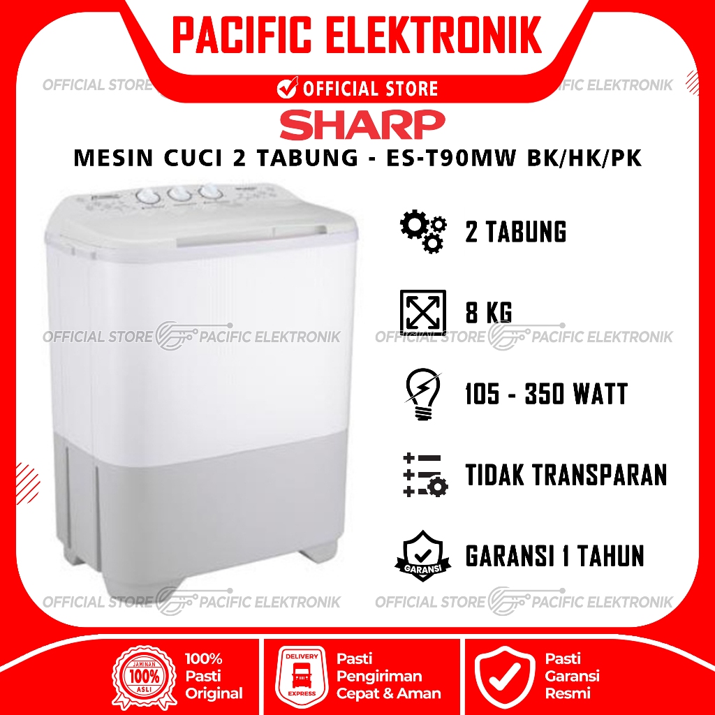 Mesin Cuci Sharp 2 Tabung 8kg ES-T90MW / 90MW