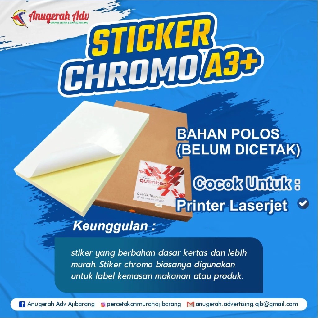 

BAHAN STICKER CHROMO A3+ (31x47 cm) 250 LEMBAR