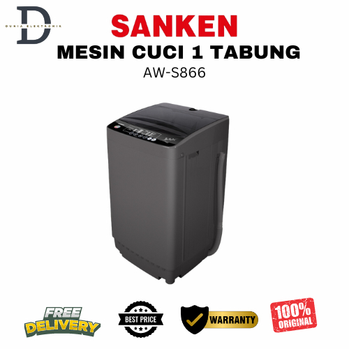 MESIN CUCI 1 TABUNG SANKEN - AWS866 - 8 KG - TOP LOADING