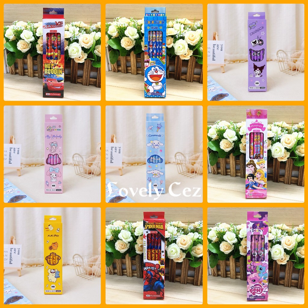 

Pensil HB Box isi 12pcs Pensil HB Karakter Morol, Kuromi, Spidey, Doraemon, Mobil isi 12pcs