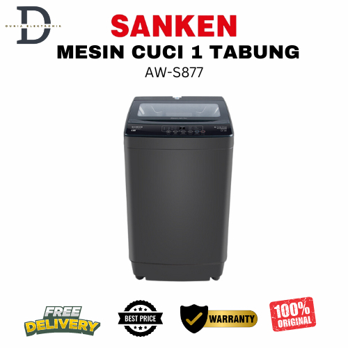 MESIN CUCI 1 TABUNG SANKEN - AWS887 - 8 KG - TOP LOADING