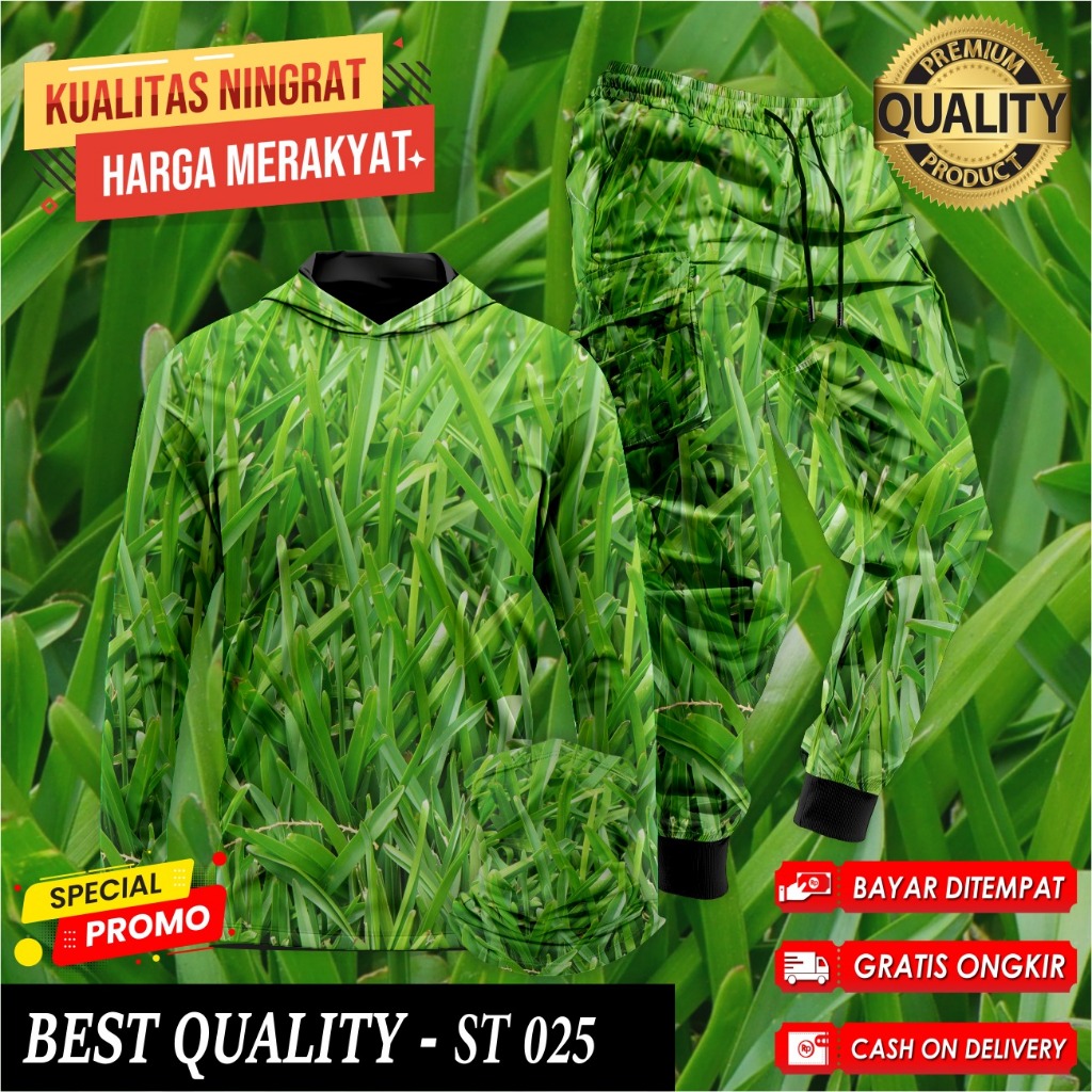 Setelan Baju Camo Hoodie Berburu Hunting Baju Berburu Hutan Kamuflase 1 Set Buff Celana Camo ST