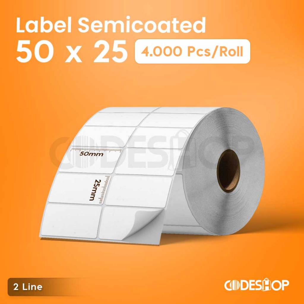 

Stiker Label Semicoated 50x25 mm 2 Line isi 4000 Pcs Gap 2mm Perforasi