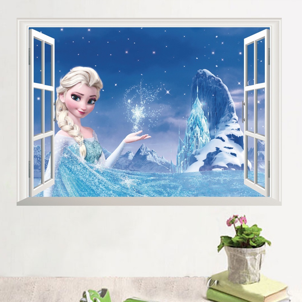 Aura - Wall Sticker Jendela Kartun Animasi Frozen Elsa Windows Anak Karakter Stiker Dinding Dekorasi