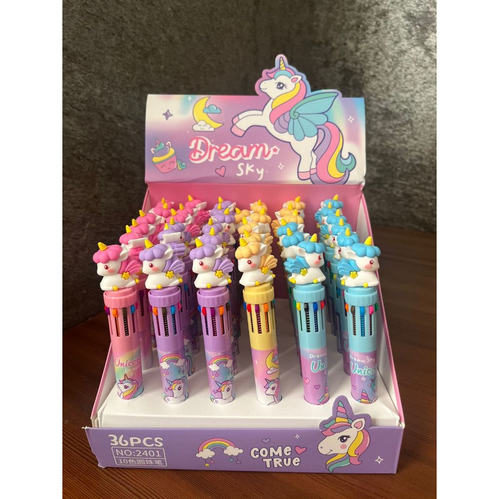 

Paket Usaha Pen 10 Warna Unicorn Pulpen Cetek Multi Colour Ball Point Lucu