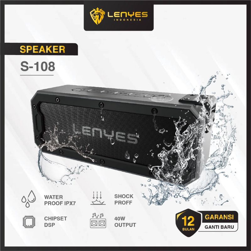 MA - speaker bluetooth lenyes S108 tws high bass high quality anti air jamin original garansi 12 bul