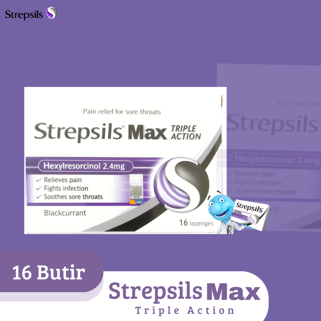 

STREPSILS Max Triple Action Permen Pelega Tenggorakan Isi 16 Lozenges - Makanan