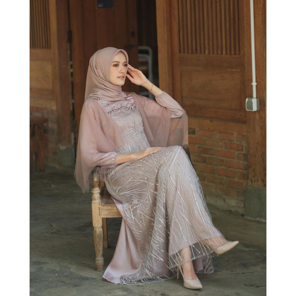 Nadine Dress Brokat Kombinasi Gamis Satin Maxmara Luna Nadine/Gamis Wanita Kondangan/Dress Kekinian