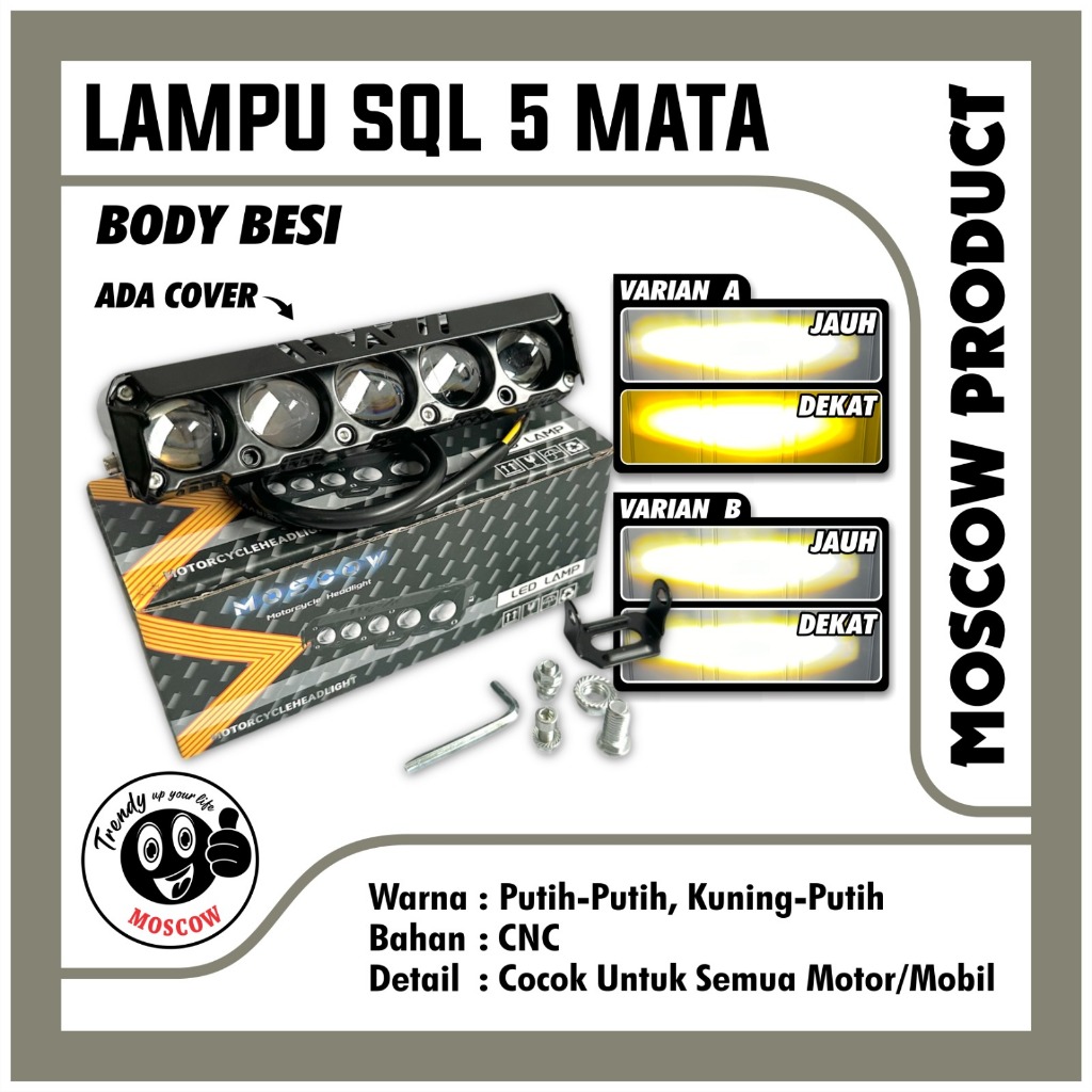 Lampu tembak LED Laser transformer 5 mata SQL 5 mata lensa putih kuning / PUTIH PUTIH ORIGINAL MOSCO