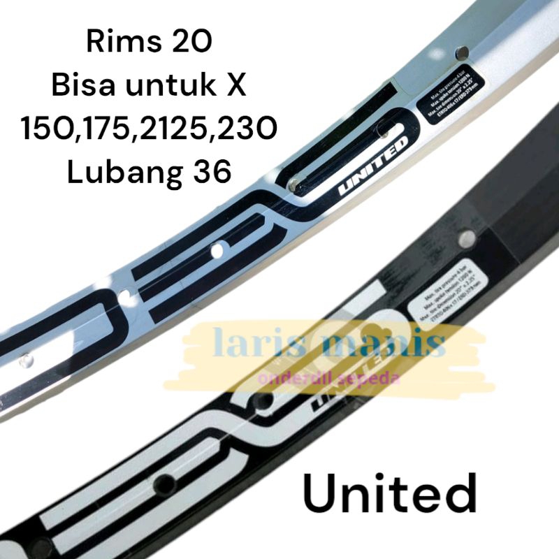 UNITED rims velg sepeda 20 bmx mini aloy