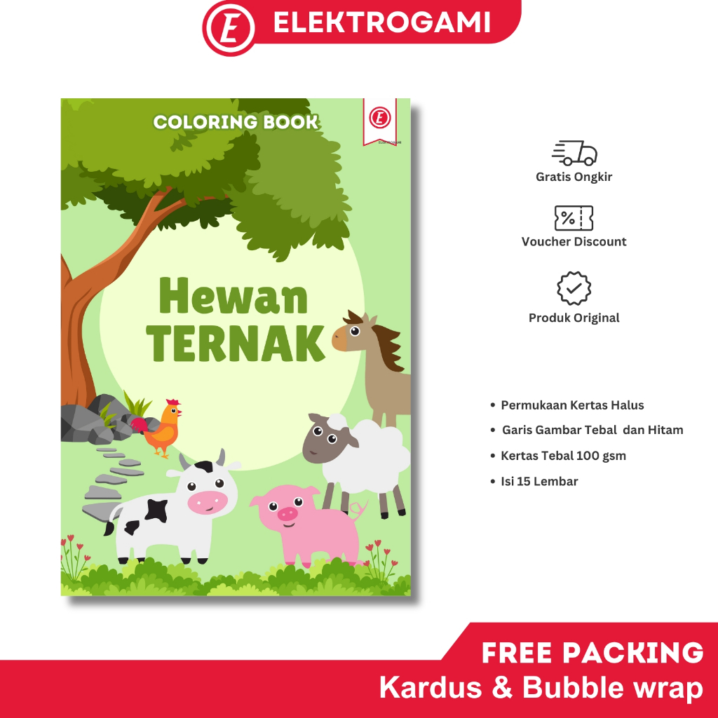 

ELEKTROGAMI Coloring Book / Buku Mewarnai Anak Tema Hewan Ternak - Kertas Tebal 15 Halaman