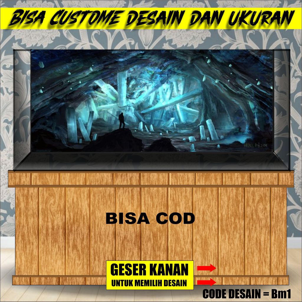 stiker background aquarium 3d timbul custome jumbo kaca akrilik besar full set rock batu bm
