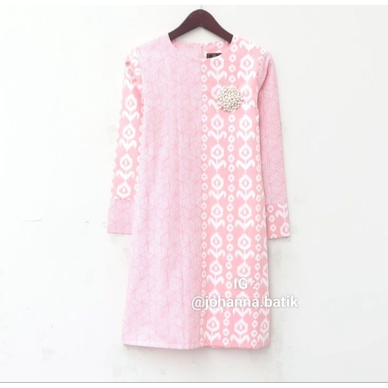 Tunik Baju Batik Kombinasi Warna Pink Lapis Trickot