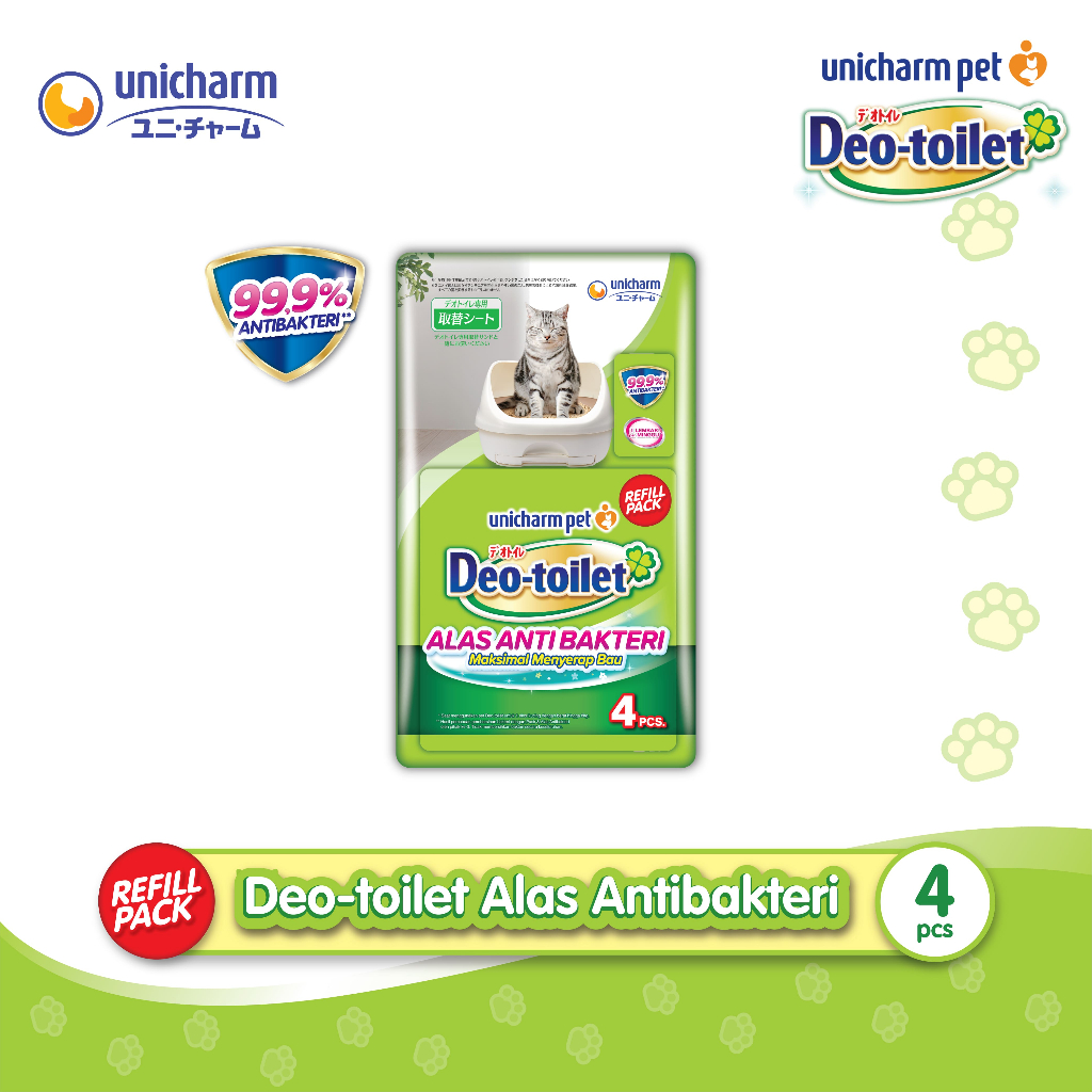 Unicharm Pet Deo - Toilet Alas Anti Bakteri Refill Pack 4pcs – Menyerap Bau & Urin Kucing 99.9% Anti