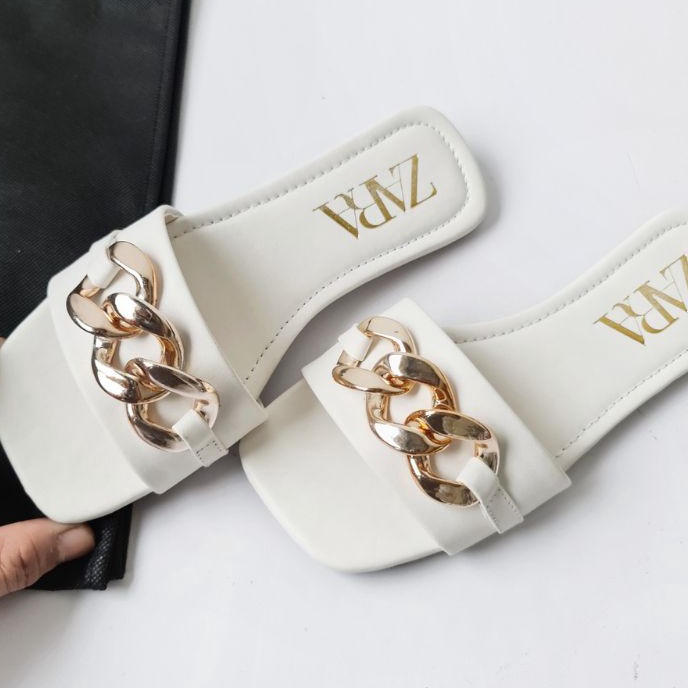 KP8 Sandal Flat Zara Sandal Zara Teplek Sandal Zara Wanita Motif Rantai