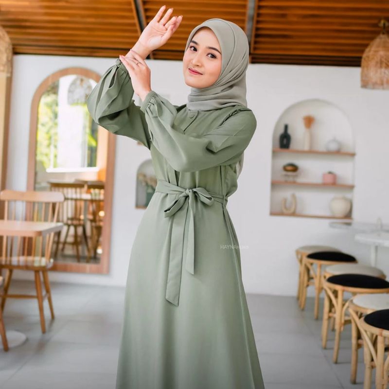 Long dress Naura rampel terbaru gamis wanita model polos rampel kekinian fashion muslimah modern