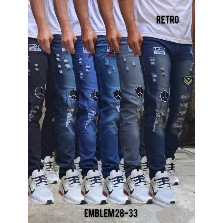 Big Size Celana Jeans Sobek Emblem Celana Panjang Jeans Pria Sobek Emblem Distro