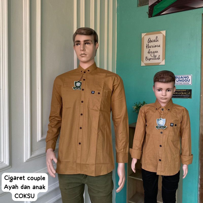 Kemeja cigaret warna mocca kemeja cigaret kopel dewasa dan anak kemeja cigaret premium bahan adem