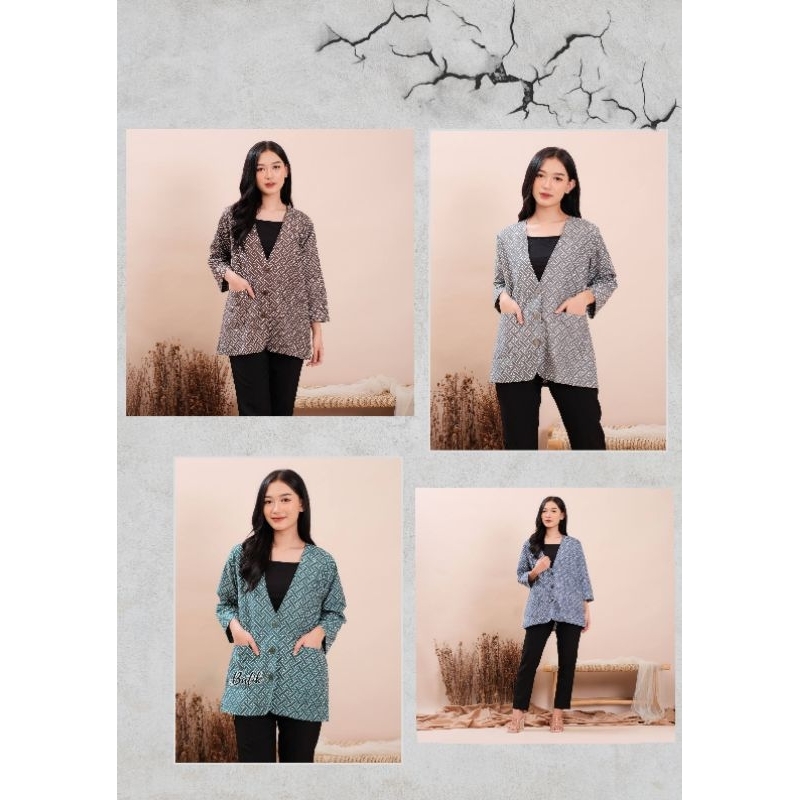 Blazer Batik Atasan Wanita Outer Batik Modern Blazer Kancing