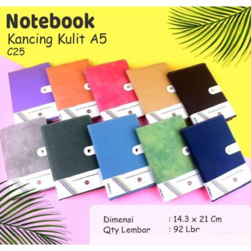 

Buku Notes Catatan Agenda Kancing A5 C-25 / Notebook Kancing A5 Cover Kulit 92 Lembar