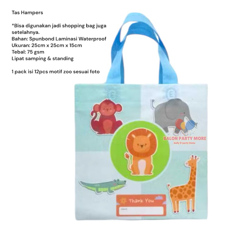 

(ISI 12 PCS ZOO S) TAS HAMPERS HEWAN ANIMAL SOUVENIR BESAR BAHAN SPUNBOND LAMINASI UKURAN 25cm x 25cm x 11cm/ TAS SERBAGUNA ANTI AIR MURAH